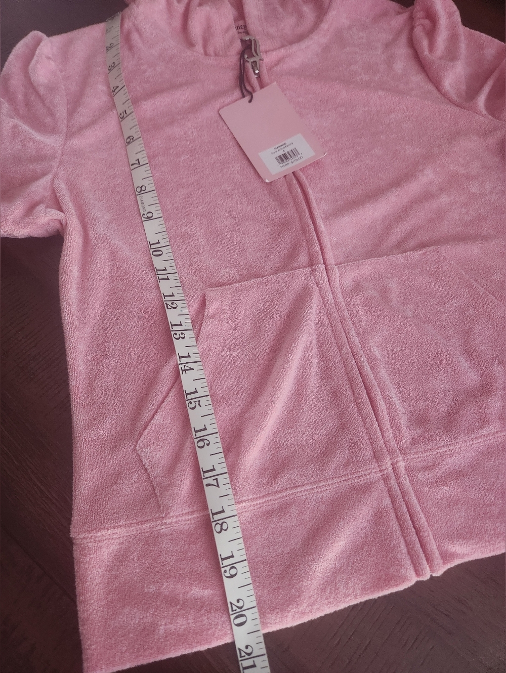 NWT Juicy Couture Pink Terry Cloth Short Sleeve Hoodie With Pockets - Picture 9 of 10